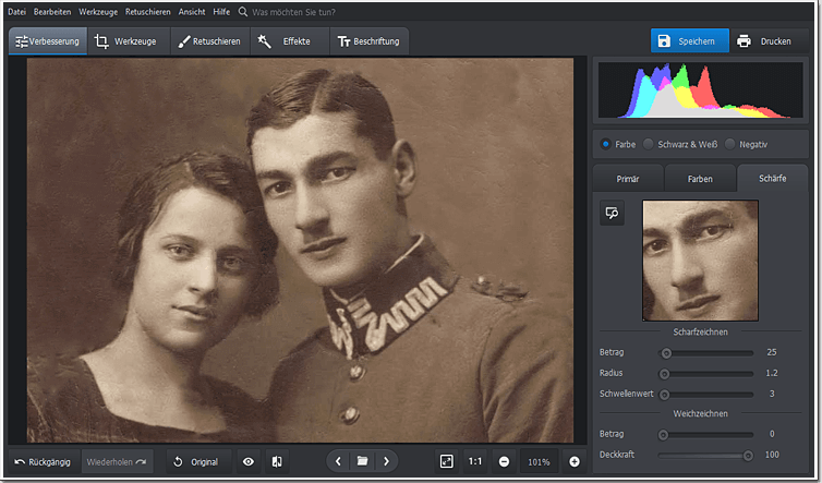 Erhöhen Sie die Schärfe Ihres alten Fotos