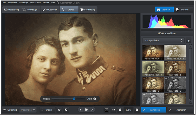 Wenden Sie einen Vintage-Filter auf Ihr altes Foto an