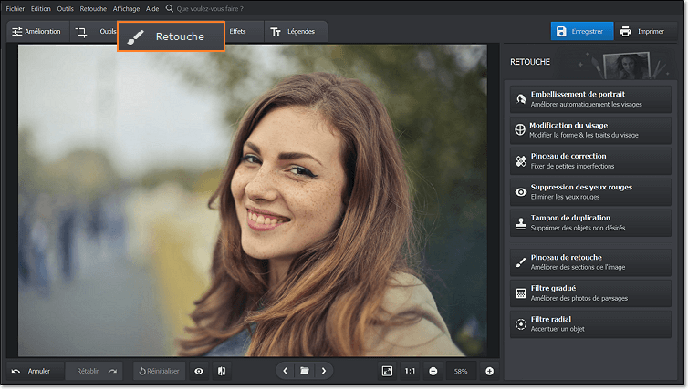 Ouvrez la photo et allez à l'onglet Retouche