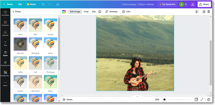 Appliquer un filtre avec Canva