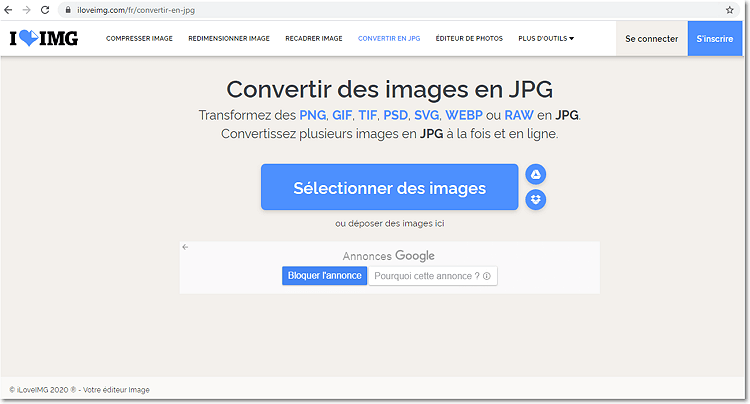 Utilisez le service en ligne iLoveIMG pour convertir vos fichiers RAW en JPEG