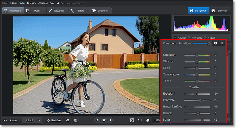 Selectionnez la correction des couleurs et de l'éclairage automatique pour votre photo RAW