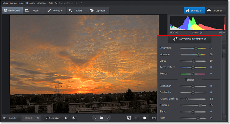 Réglez les couleurs et l'éclairage de votre photo RAW