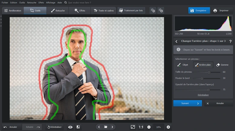 Marquez l'objet et le fond pour enlever le fond avec PhotoWorks