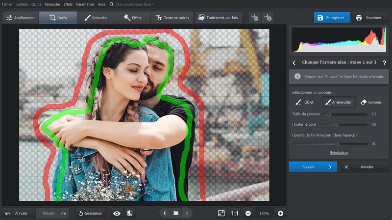 Marquez l'objet et le fond pour faire un fond transparent avec PhotoWorks