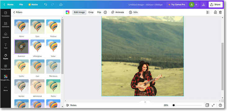 Apply a filter using Canva