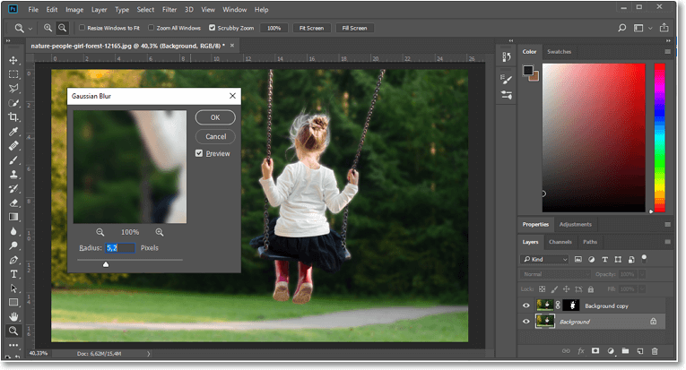 Blur the picture background in Photoshop using the Select and Mask feature 