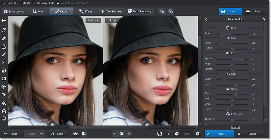 Perfect the face in PhotoWorks