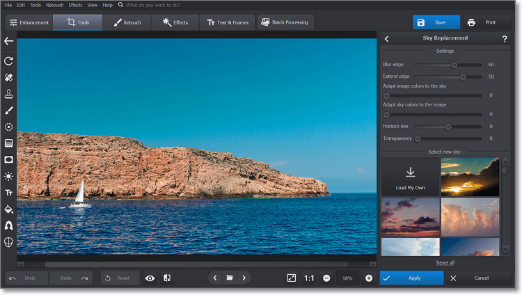 Process your image with the Sky Replacement tool