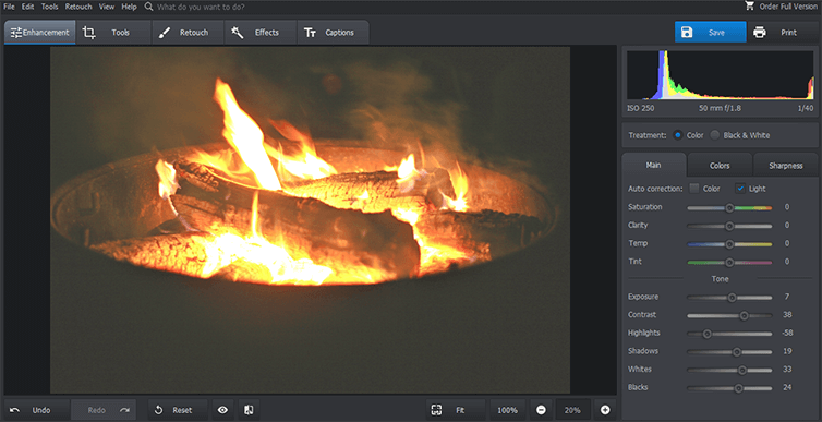 Enhance exposure of fire photography