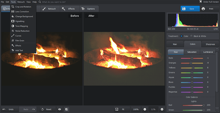 Reduce noise in fire photo