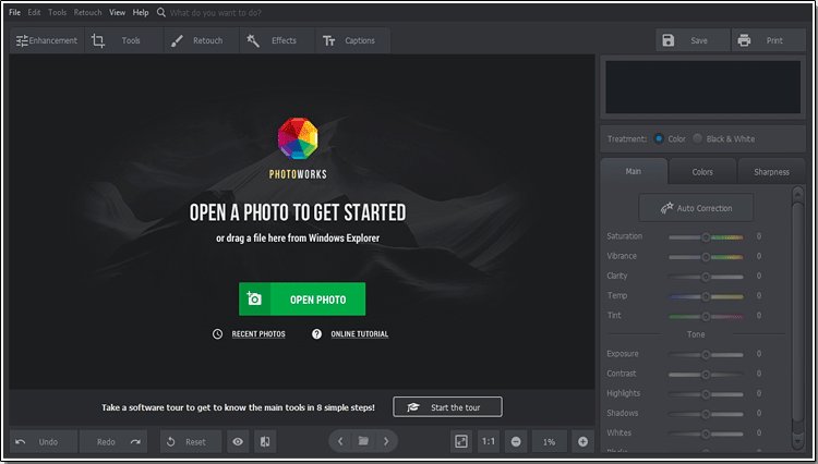 Start PhotoWorks and open a RAW file