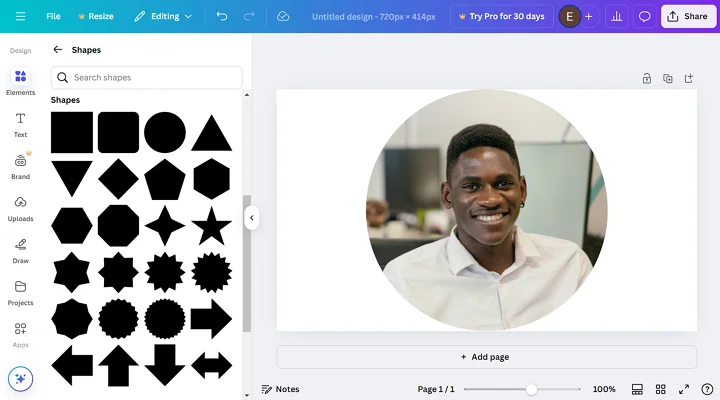 Cropping images to circles online with Canva