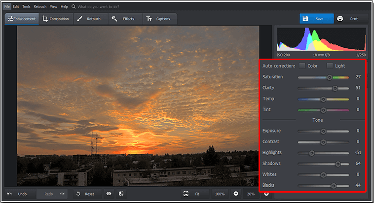 Adjust the tone and color settings of your raw photo