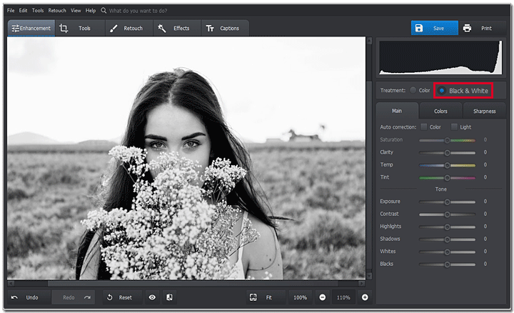 white to black photo editor