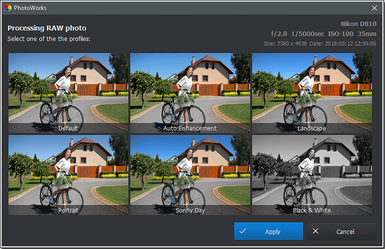 Choose a profile for a quick photo enhancement