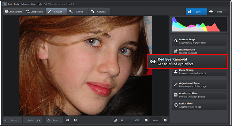 red eye removal from Polarr photo editor