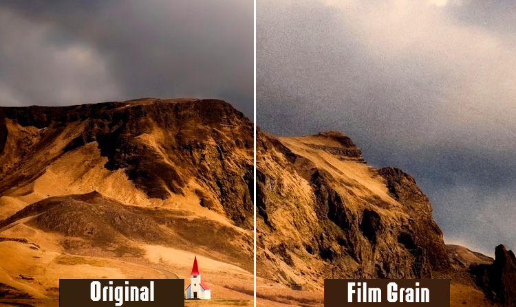 Photos with and without the film grain effect in comparison