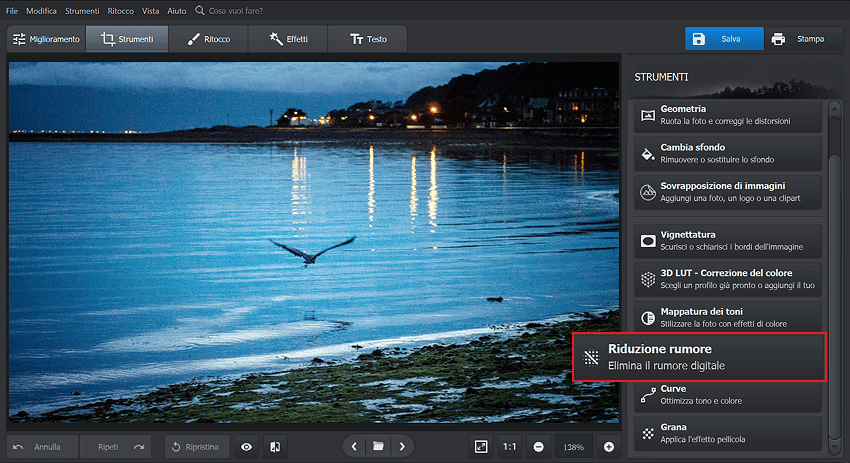 Clicca su Riduzione rumore